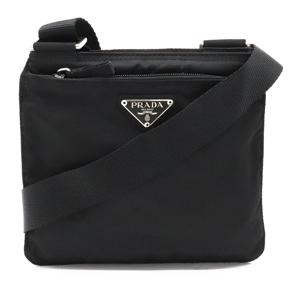 Prada VELA Crossbody Bag Gusset Leather NERO Black